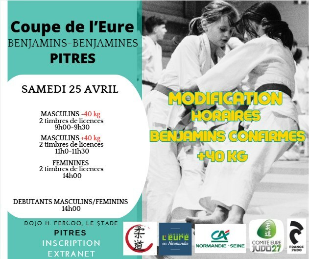 Benjamins Judo Circuit – Dojo Henri Fercop, Pitres: April 25 Weigh-in Schedule